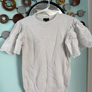 Ontwelfth White Eyelet Puffy Short Sleeve Sweater Top